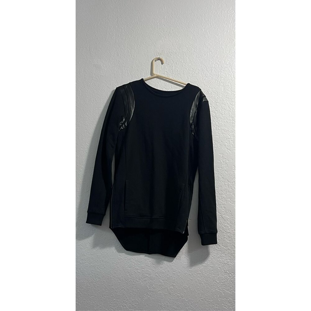 Unknown Entree slim fit black faux leather circle pattern shirt S